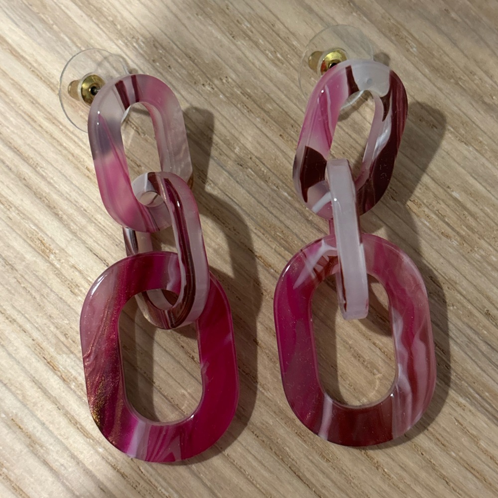 Pink and White Acrylic Link Earrings - NEVER BEEN WORN!